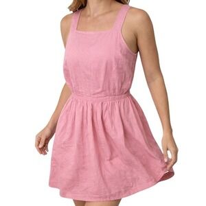 Free People Pink Apron Mini Dress S Cross Back Strappy Summer Boho Sun Dress